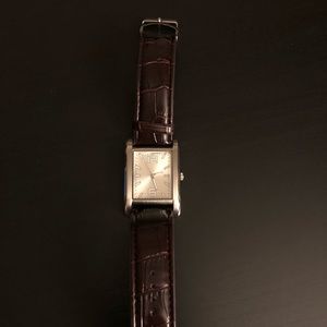Singapore MOVT silver‎ face & brown strap watch